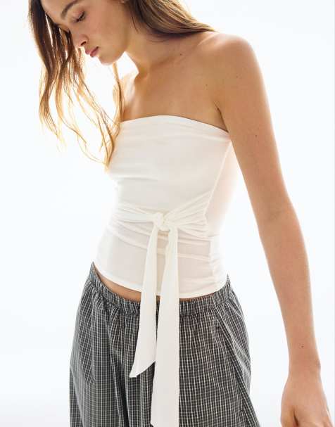 Bershka - Ecrufarvet bandeau-top med bindedetalje - view 1