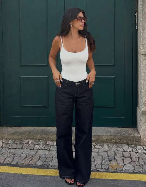 Bershka - Ecrufarvet bodystocking med rund hals og stropper, 3 af 6