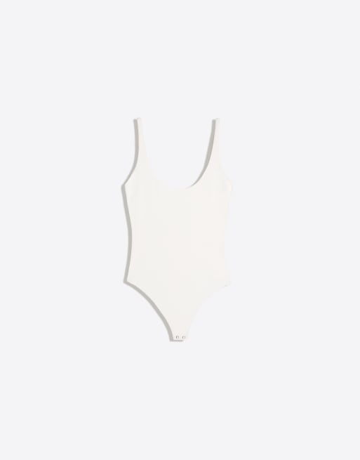 Bershka - Ecrufarvet bodystocking med rund hals og stropper, 5 af 6