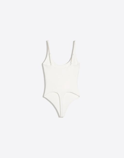 Bershka - Ecrufarvet bodystocking med rund hals og stropper, 6 af 6