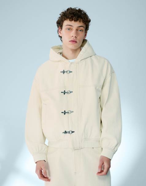 Bershka - Ecrufarvet bomber-jakke med broderier - view 1