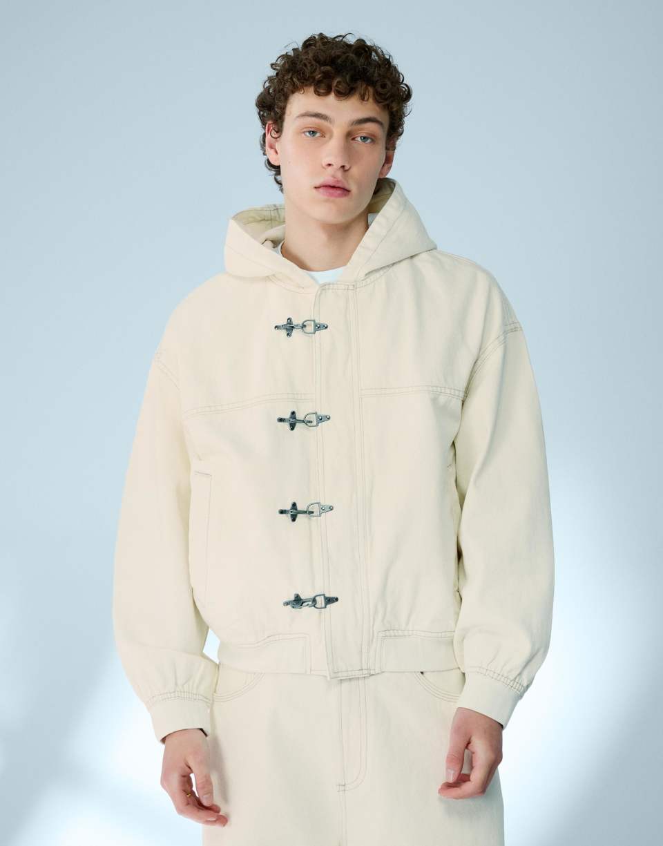 Ecru Embroidered Bomber Jacket