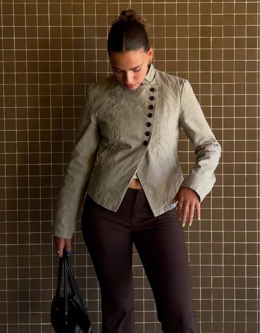 Bershka - Ecrufarvet dobbeltradet blazer med knapper, 2 af 5