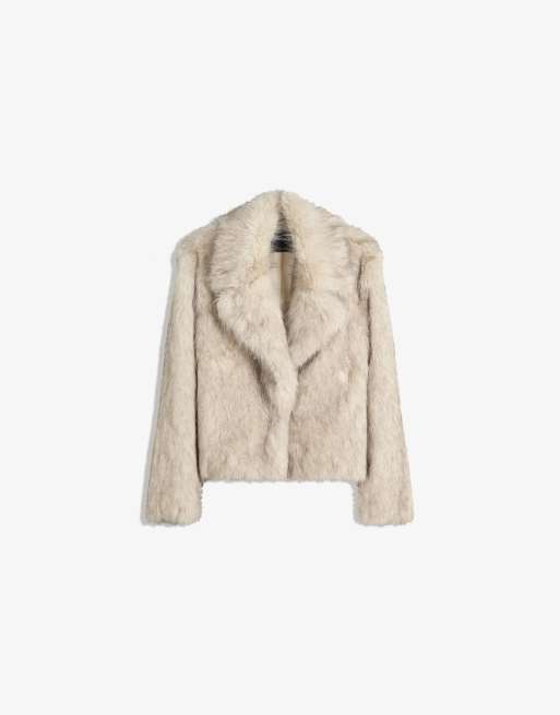 Bershka - Ecrufarvet jakke i imiteret pels, 2 af 4