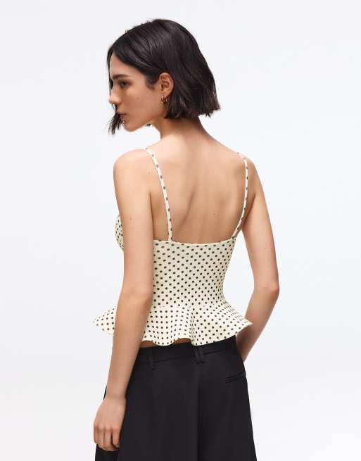 Bershka - Ecrufarvet korsettop med peplum-kant, 3 af 6