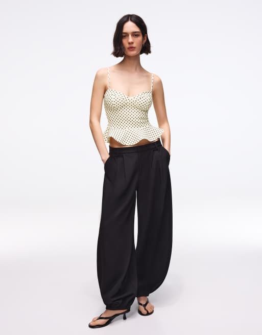 Bershka - Ecrufarvet korsettop med peplum-kant, 4 af 6