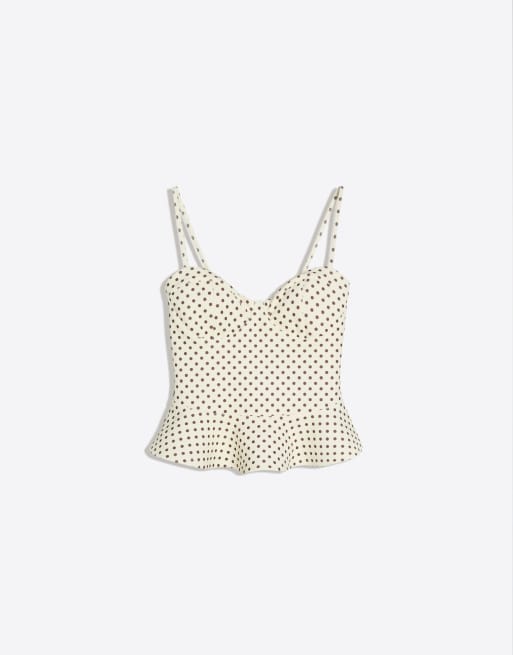 Bershka - Ecrufarvet korsettop med peplum-kant, 5 af 6