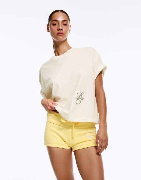 Bershka - Ecrufarvet kortærmet T-shirt med print - view 1