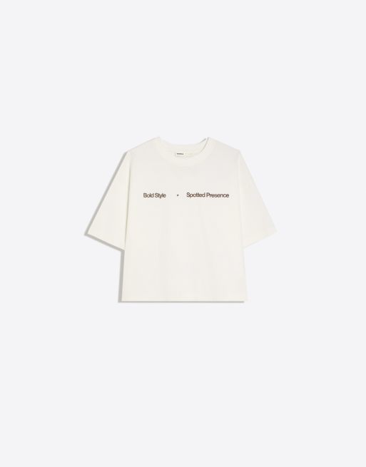 Bershka - Ecrufarvet kortærmet T-shirt med print, 4 af 4
