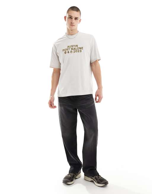 Bershka - Ecrufarvet T-shirt med Post Malone-print på ryggen, 4 af 4