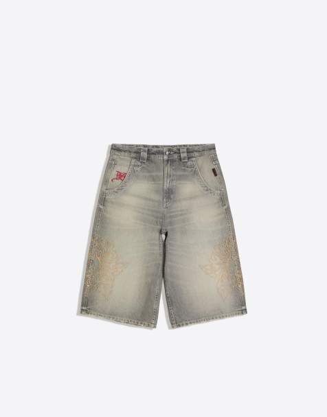 Bershka Ed hardy embroidered bermuda short in light grey - view 1