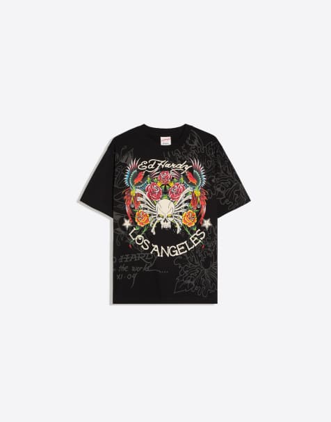 Bershka - Ed Hardy - T-shirt nera con stampa - view 1