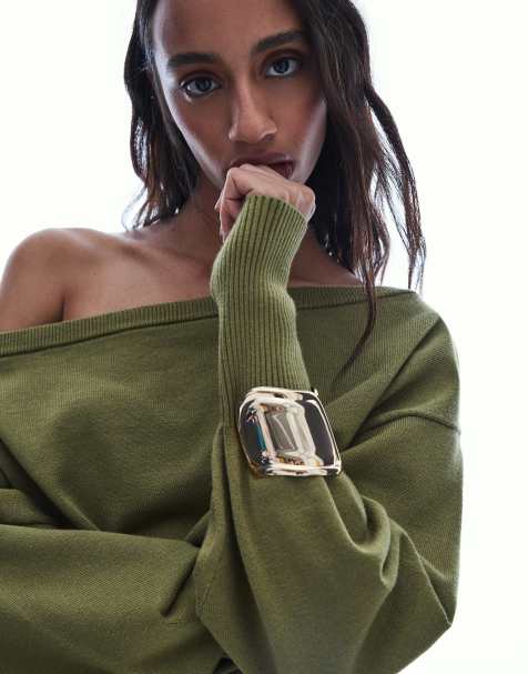 Bershka - Effen brede armband in goudkleur - view 1
