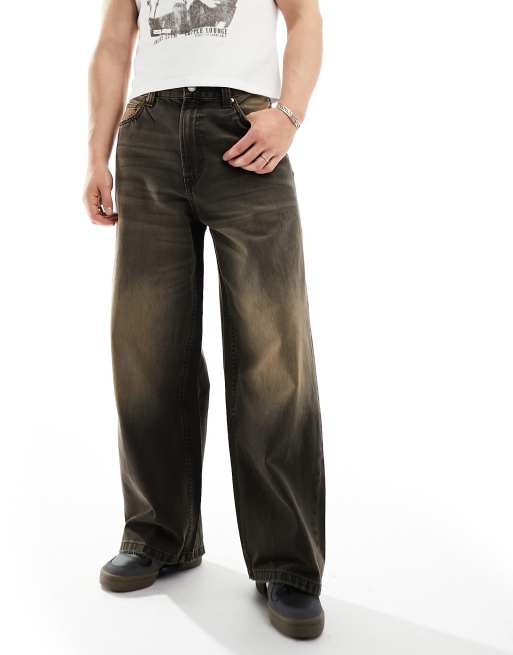 Bershka - Ekstra posede jeans i vasket vintage-sort