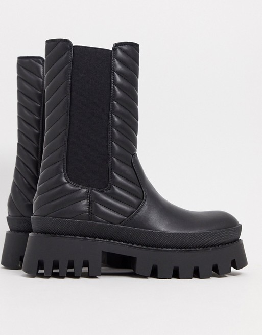 Bershka elasticated ankle boot with chunky sole in black