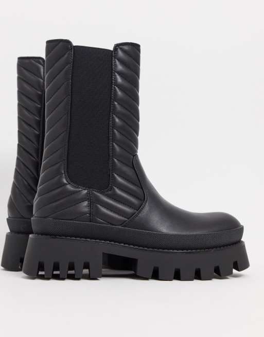 Bershka elasticated ankle boot with chunky sole in black | ASOS