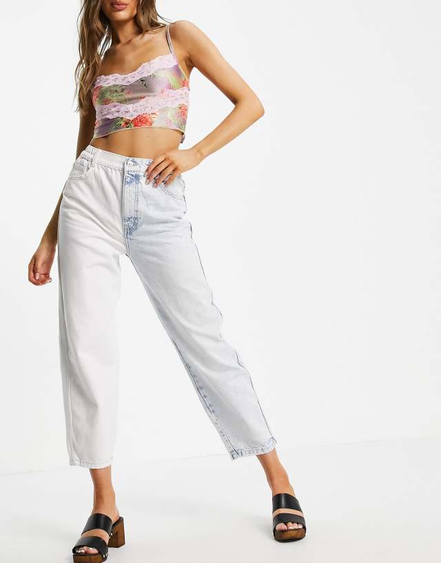 Bershka elasticated waist balloon jean in two tone