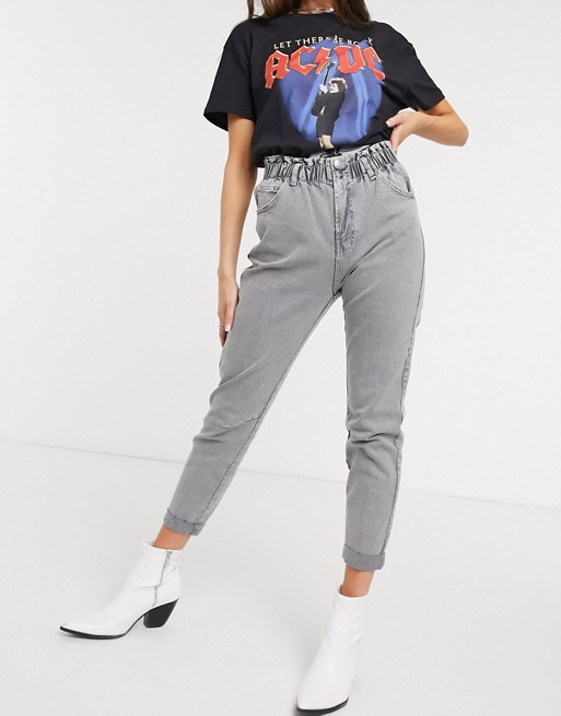 Bershka elasticated waist slouchy jean in washed grey
