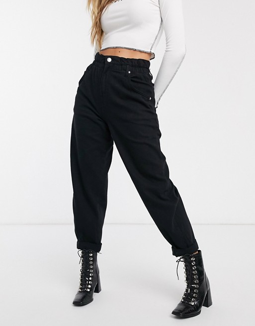 Bershka elasticated waist slouchy Jeans in black | ASOS