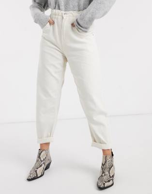 elastic waist white jeans