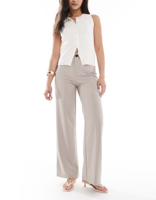 Bershka - Elegante broek met hoge taille en wijde pijpen in beige