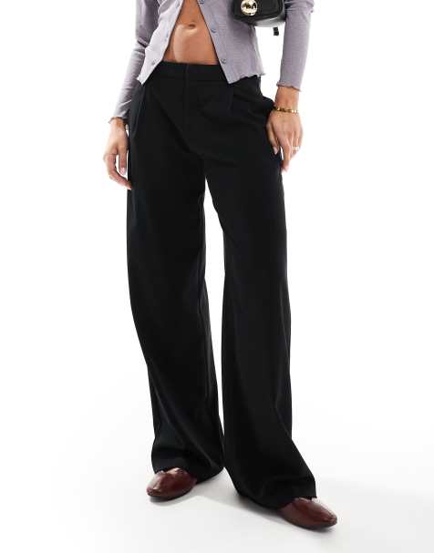 Bershka - Elegante broek met lage taille en wijde pijpen in zwart - view 1