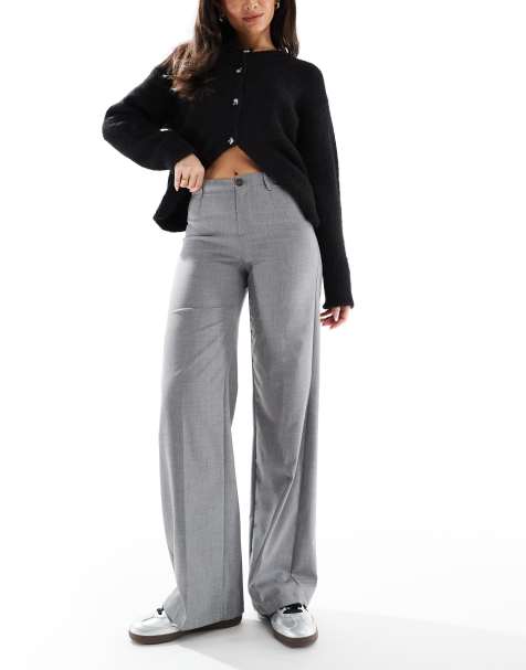 Bershka - Elegante broek met wijde pijpen in grijs - view 1
