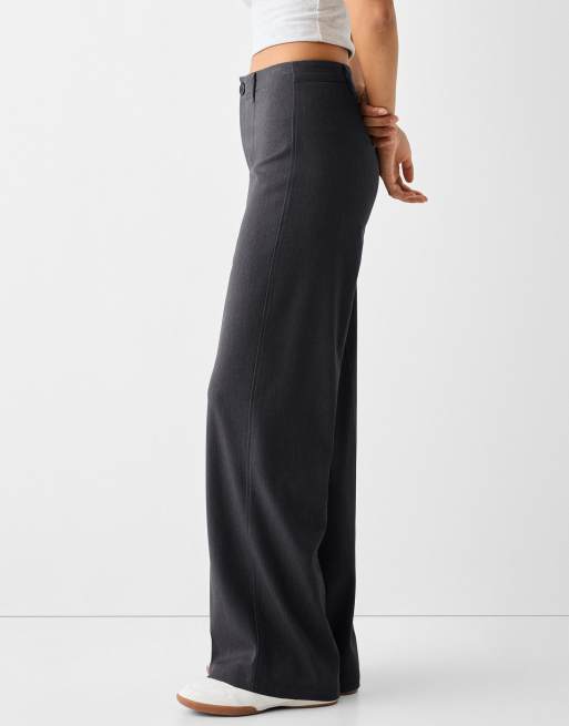 Bershka - Elegante broek met wijde pijpen in grijs, 2 van 5