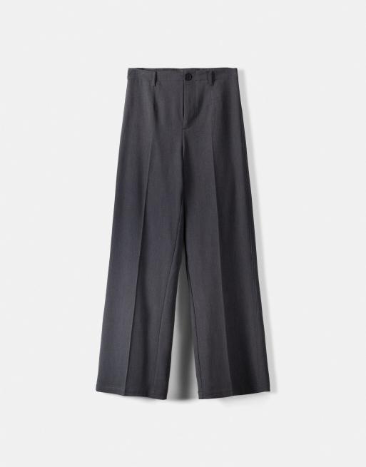 Bershka - Elegante broek met wijde pijpen in grijs, 4 van 5