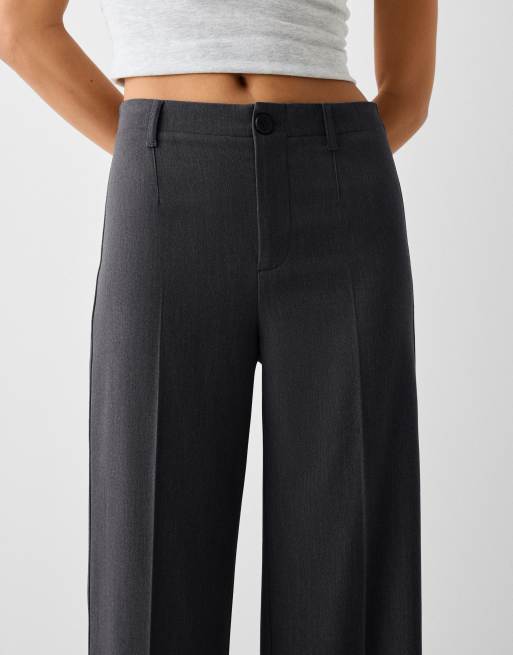 Bershka - Elegante broek met wijde pijpen in grijs, 5 van 5