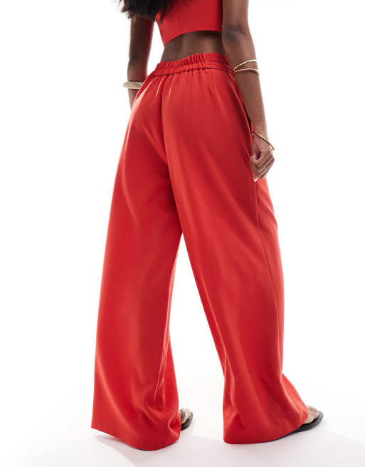 Bershka - Elegante broek met wijde pijpen in rood, deel van co-ord set, 4 van 5