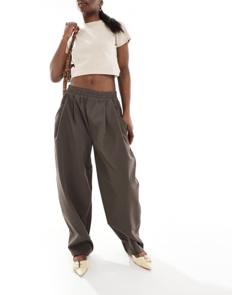 Bershka - Elegante broek met wijde ronde pijpen in bruin - view 1