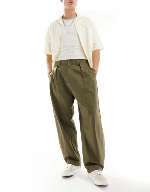 Bershka – Elegante Cargohose in Khaki mit weitem Schnitt, 4 von 5