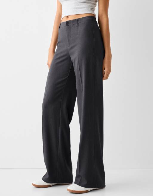 Bershka – Elegante Hose in Grau mit weitem Bein