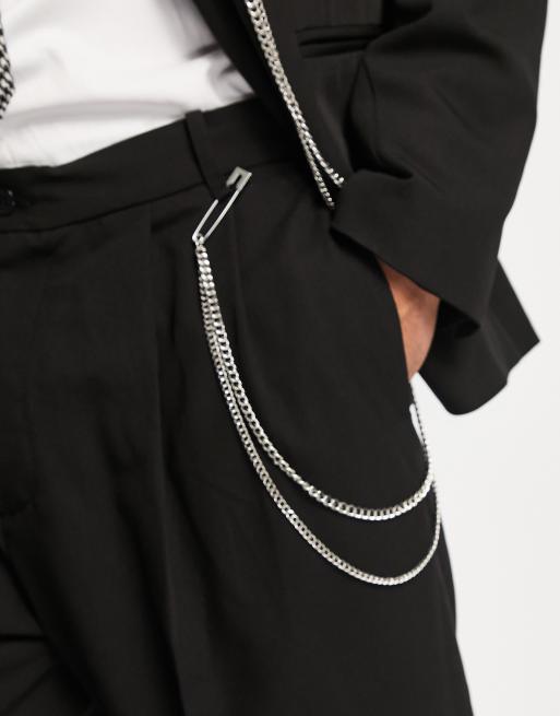 Bershka – Elegante Hose in Schwarz mit abnehmbarer Kette, Kombiteil, 3 von 4