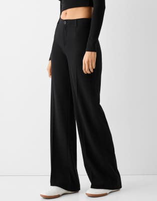 Bershka - Elegante Hose in Schwarz mit weitem Bein