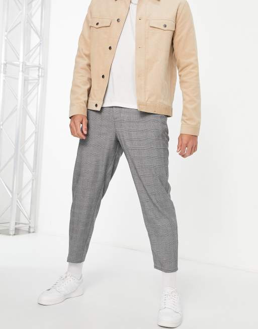 Bershka – Elegante, karierte Hose in Grau