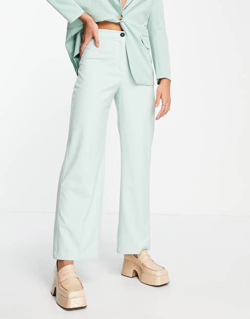 Bershka – Elegante, lässige Dad-Hose in Salbeigrün mit weitem Bein, Kombiteil