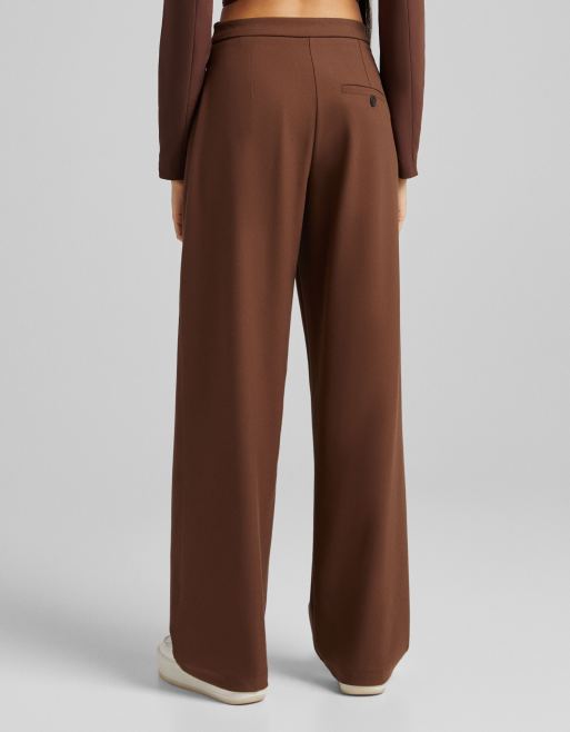 Bershka – Elegante, locker geschnittene Dad-Hose in Braun mit weitem Bein , 2 von 4