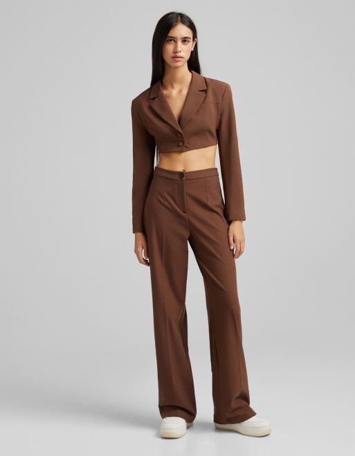 Bershka – Elegante, locker geschnittene Dad-Hose in Braun mit weitem Bein , 4 von 4