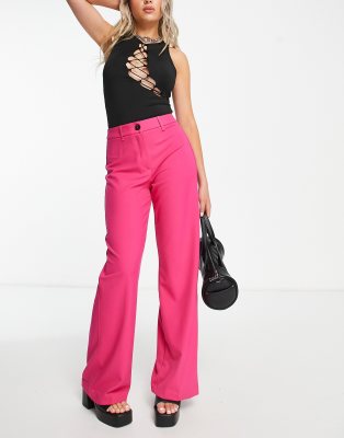 Bershka - Elegante, locker geschnittene Dad-Hose in Fuchsia mit weitem Bein-Rosa