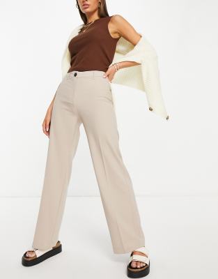 Bershka - Elegante, locker geschnittene Dad-Hose in Pilzbraun mit weitem Bein-Neutral