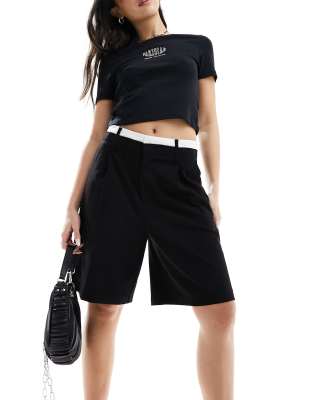 Bershka - Elegante Longline-Shorts in Schwarz mit Boxershorts-Bund, Kombiteil