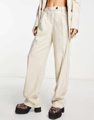 Bershka oversized split hem tailored trouser co-ord in taupe - ASOS Price Checker