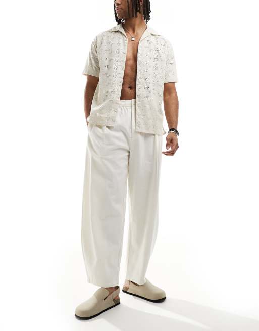 Bershka - Elegante pantalon van linnenmix met ronde pijpen in ecru  