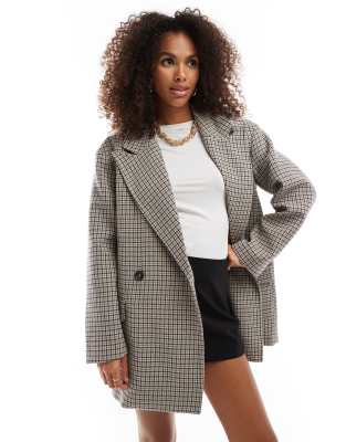Bershka - Eleganter Oversize-Mantel mit kastigem Schnitt und braunem Karo