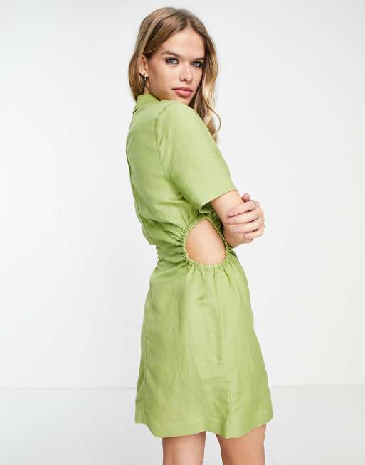 Bershka – Elegantes Kleid in Limettengrün mit gerafften Zierausschnitten, 2 von 4