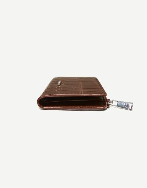 Bershka Embossed faux-patent-finish animal print purse in brown, 2 of 3