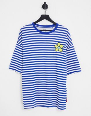Bershka embriodered stripe T-shirt in blue - ASOS Price Checker