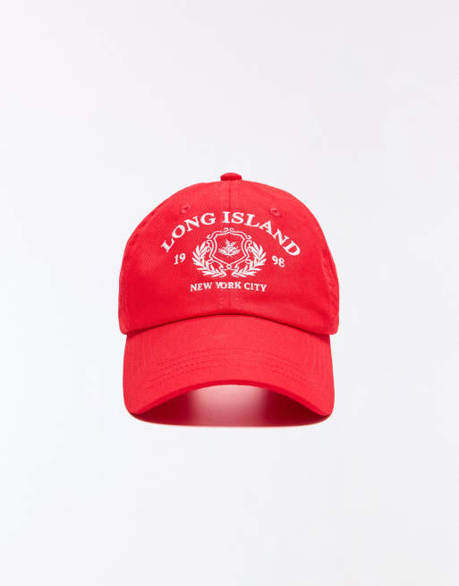 Bershka Embroidered cap in red, 3 of 4